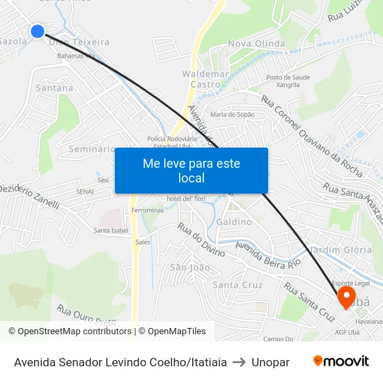 Avenida Senador Levindo Coelho/Itatiaia to Unopar map