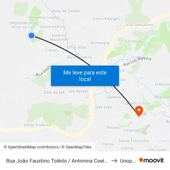 Rua João Faustino Tolêdo / Antonina Coelho to Unopar map