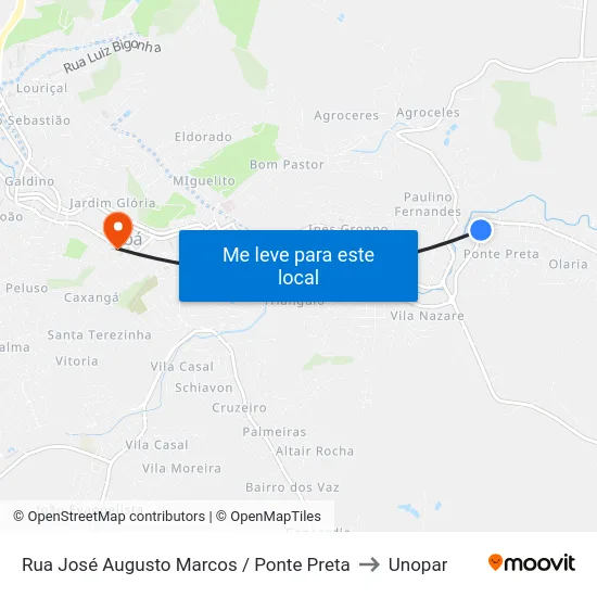 Rua José Augusto Marcos / Ponte Preta to Unopar map