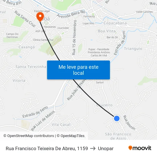 Rua Francisco Teixeira De Abreu, 1159 to Unopar map