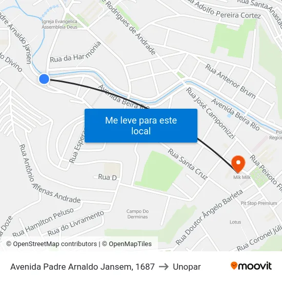 Avenida Padre Arnaldo Jansem, 1687 to Unopar map