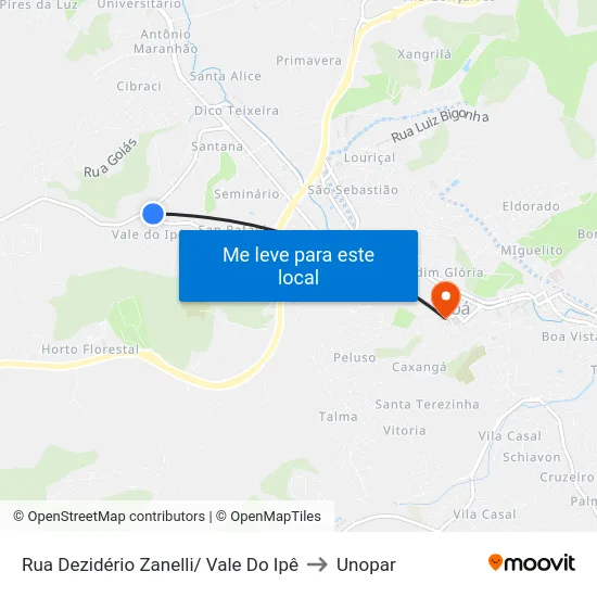 Rua Dezidério Zanelli/ Vale Do Ipê to Unopar map