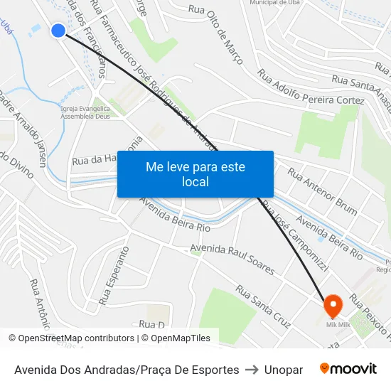 Avenida Dos Andradas/Praça De Esportes to Unopar map