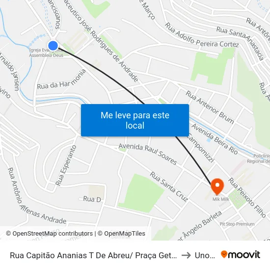 Rua Capitão Ananias T De Abreu/ Praça Getúlio Vargas to Unopar map