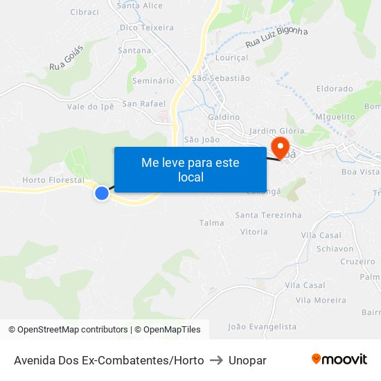 Avenida Dos Ex-Combatentes/Horto to Unopar map