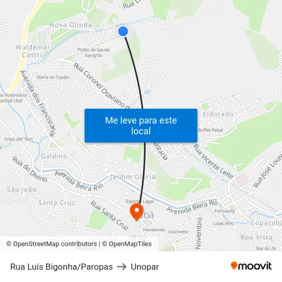 Rua Luís Bigonha/Paropas to Unopar map