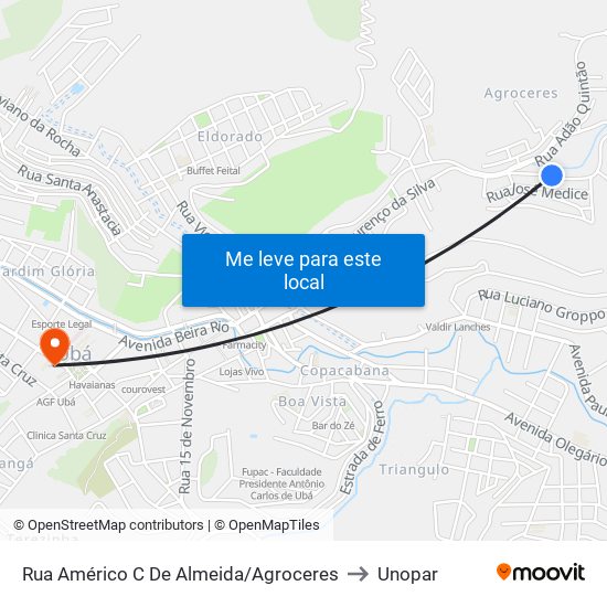 Rua Américo C De Almeida/Agroceres to Unopar map