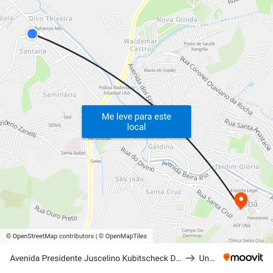 Avenida Presidente Juscelino Kubitscheck De Oliveira/Itatiaia to Unopar map