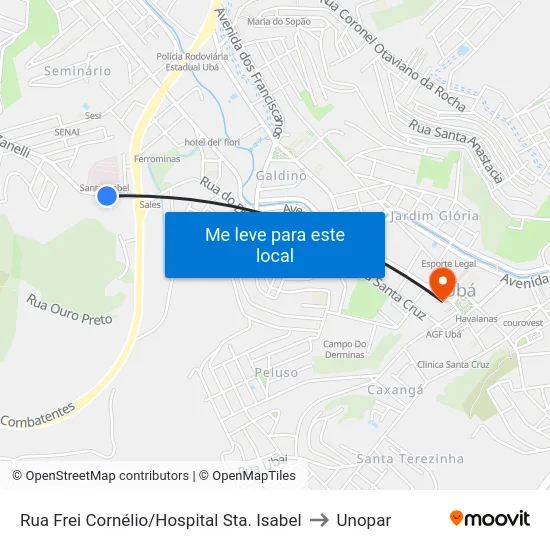 Rua Frei Cornélio/Hospital Sta. Isabel to Unopar map