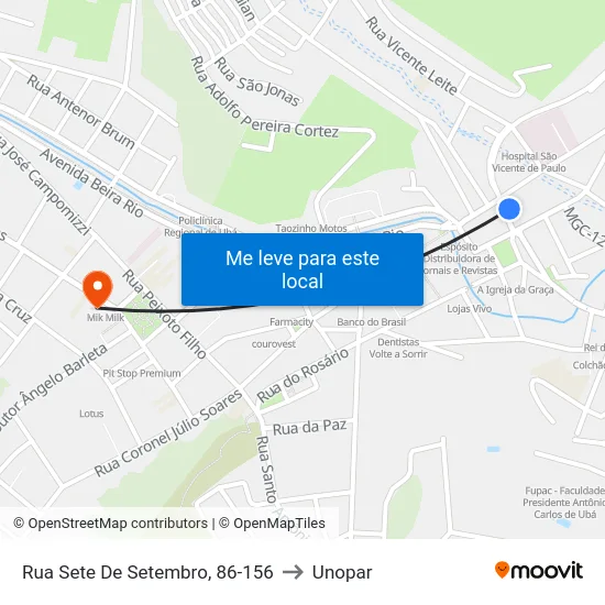 Rua Sete De Setembro, 86-156 to Unopar map