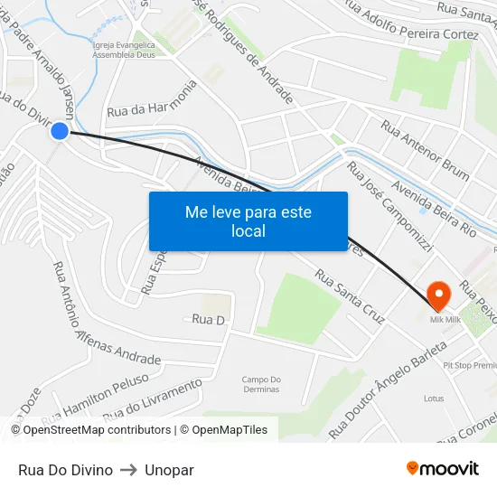 Rua Do Divino to Unopar map