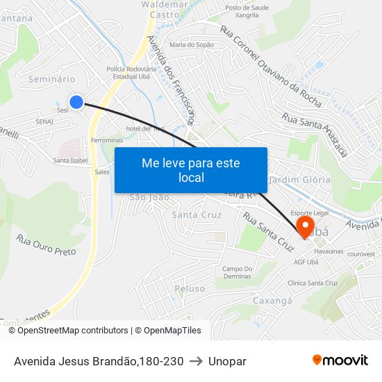 Avenida Jesus Brandão,180-230 to Unopar map