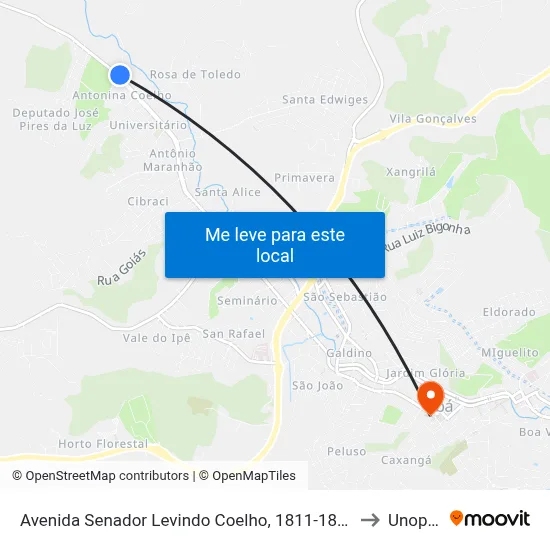 Avenida Senador Levindo Coelho, 1811-1851 to Unopar map