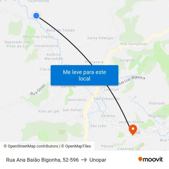 Rua Ana Baião Bigonha, 52-596 to Unopar map