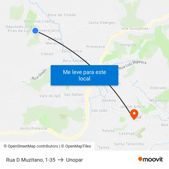 Rua D Muzitano, 1-35 to Unopar map