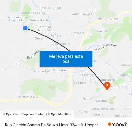 Rua Clacide Soares De Souza Lima, 334 to Unopar map