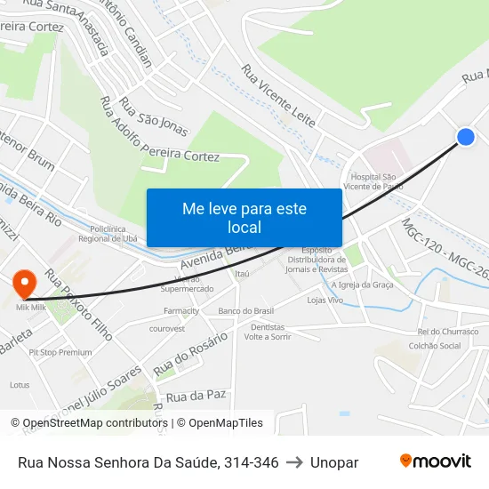 Rua Nossa Senhora Da Saúde, 314-346 to Unopar map