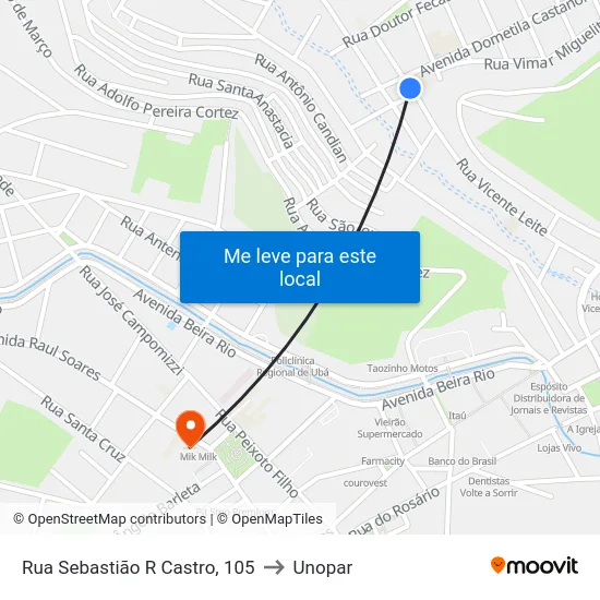 Rua Sebastião R Castro, 105 to Unopar map