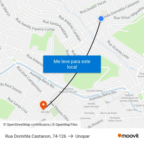 Rua Domitila Castanon, 74-126 to Unopar map