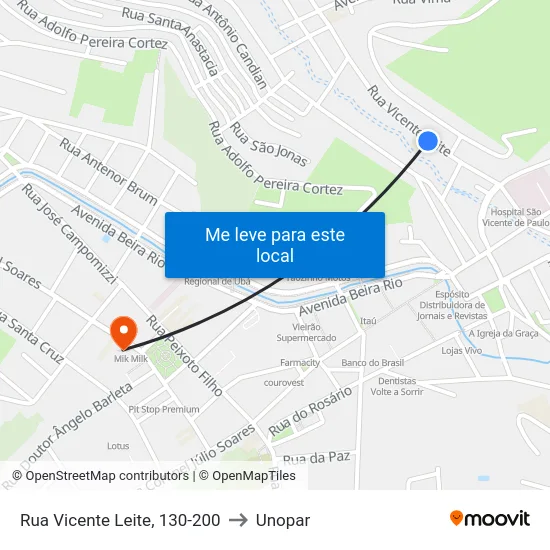 Rua Vicente Leite, 130-200 to Unopar map