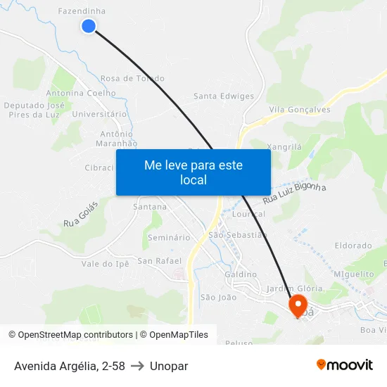 Avenida Argélia, 2-58 to Unopar map
