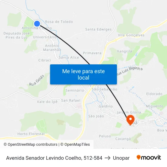 Avenida Senador Levindo Coelho, 512-584 to Unopar map