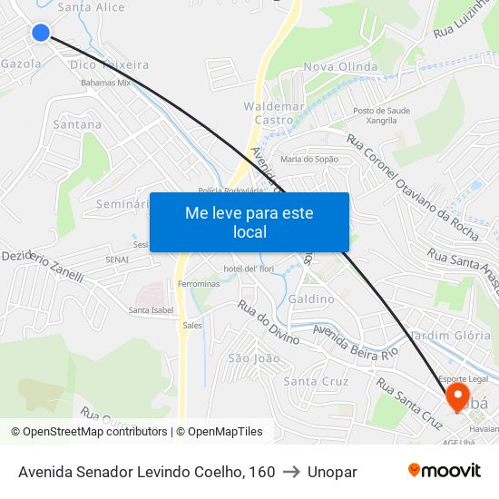 Avenida Senador Levindo Coelho, 160 to Unopar map