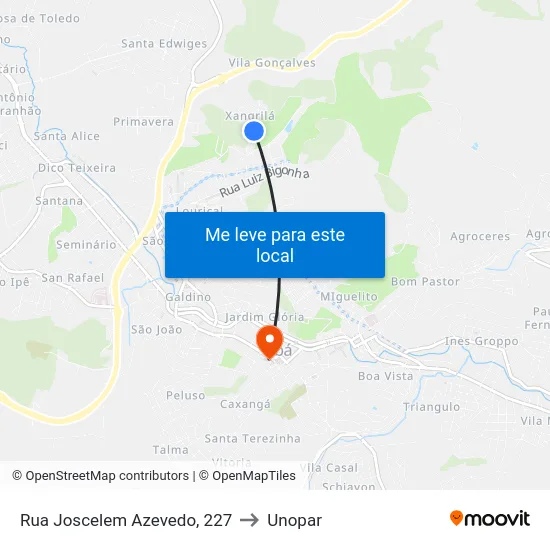Rua Joscelem Azevedo, 227 to Unopar map