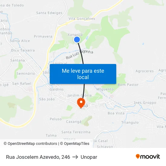 Rua Joscelem Azevedo, 246 to Unopar map