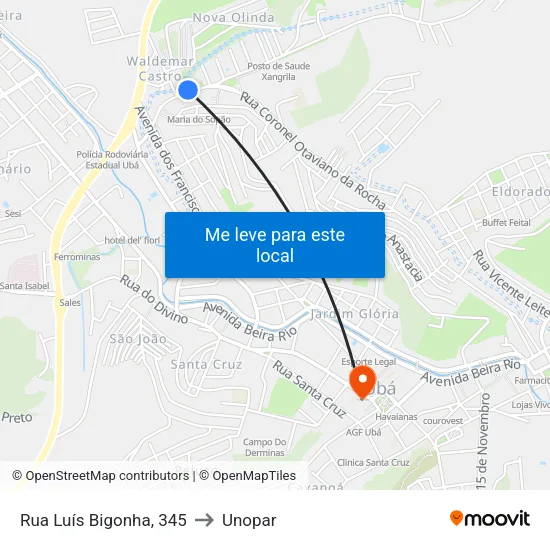 Rua Luís Bigonha, 345 to Unopar map