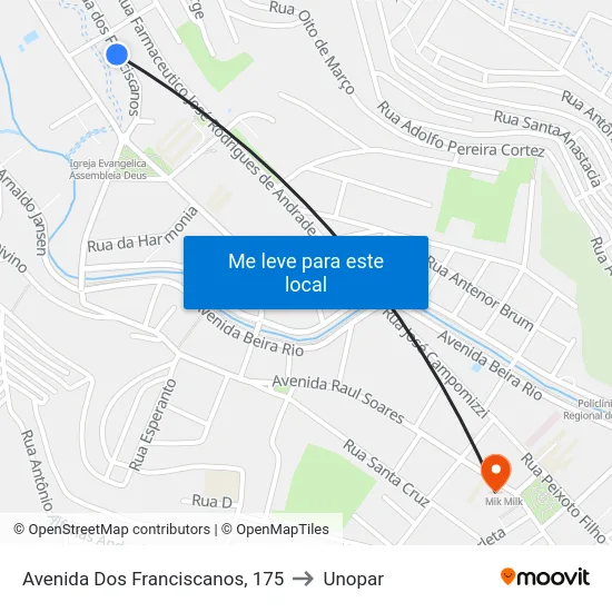 Avenida Dos Franciscanos, 175 to Unopar map