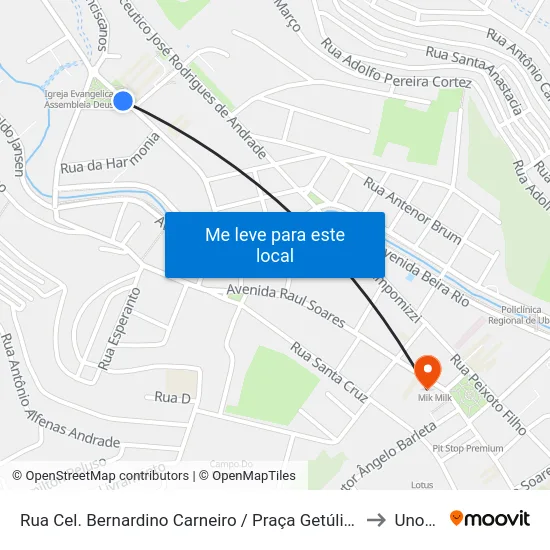 Rua Cel. Bernardino Carneiro / Praça Getúlio Vargas to Unopar map