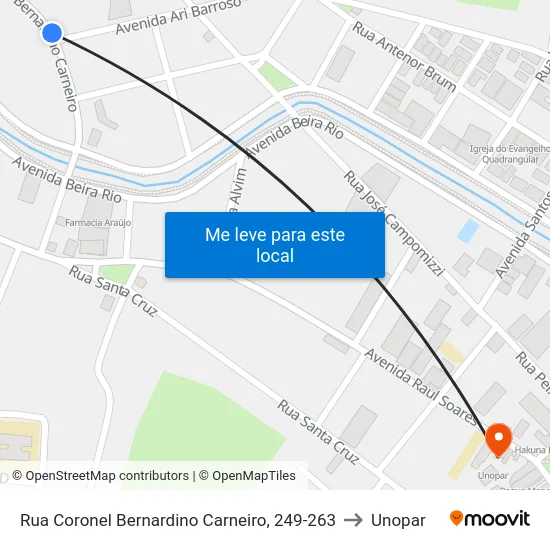 Rua Coronel Bernardino Carneiro, 249-263 to Unopar map