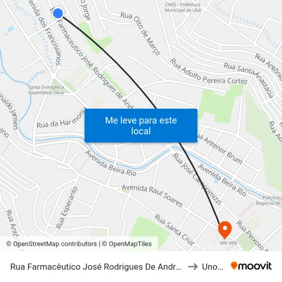 Rua Farmacêutico José Rodrigues De Andrade, 190 to Unopar map