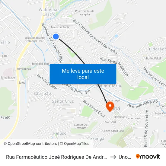 Rua Farmacêutico José Rodrigues De Andrade, 53 to Unopar map