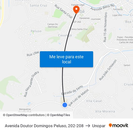 Avenida Doutor Domingos Peluso, 202-208 to Unopar map