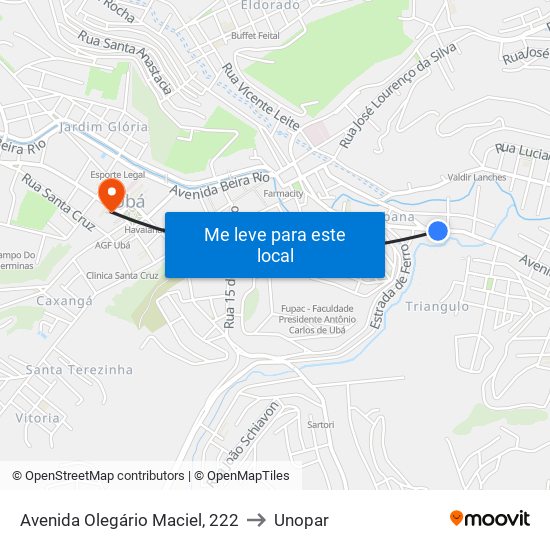 Avenida Olegário Maciel, 222 to Unopar map