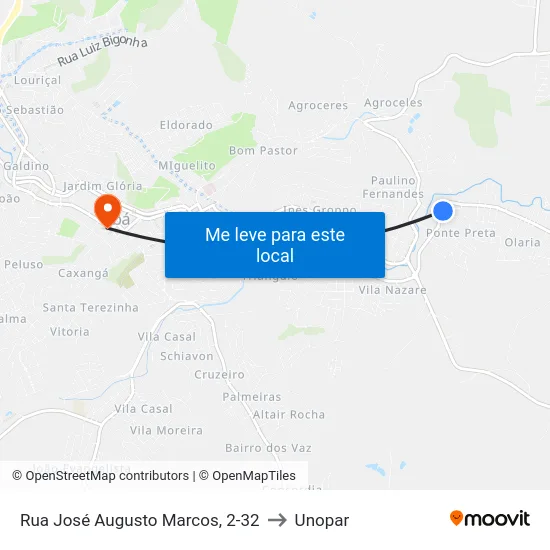 Rua José Augusto Marcos, 2-32 to Unopar map