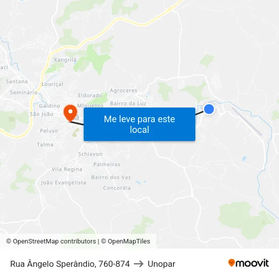 Rua Ângelo Sperândio, 760-874 to Unopar map