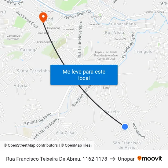 Rua Francisco Teixeira De Abreu, 1162-1178 to Unopar map