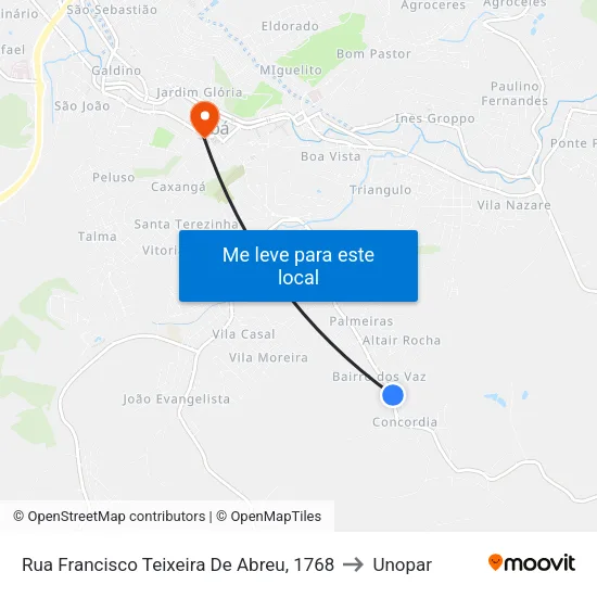 Rua Francisco Teixeira De Abreu, 1768 to Unopar map