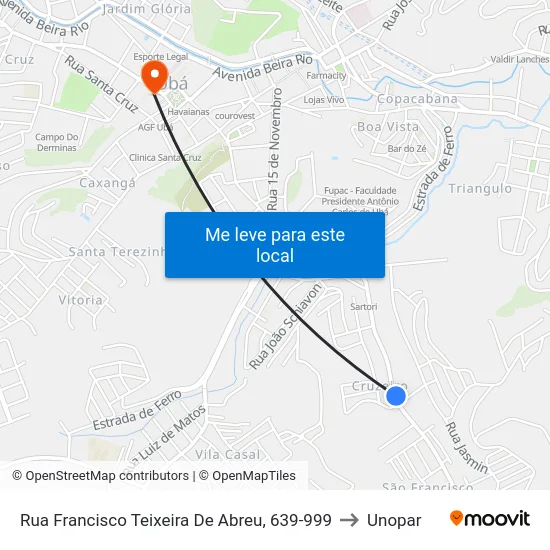 Rua Francisco Teixeira De Abreu, 639-999 to Unopar map