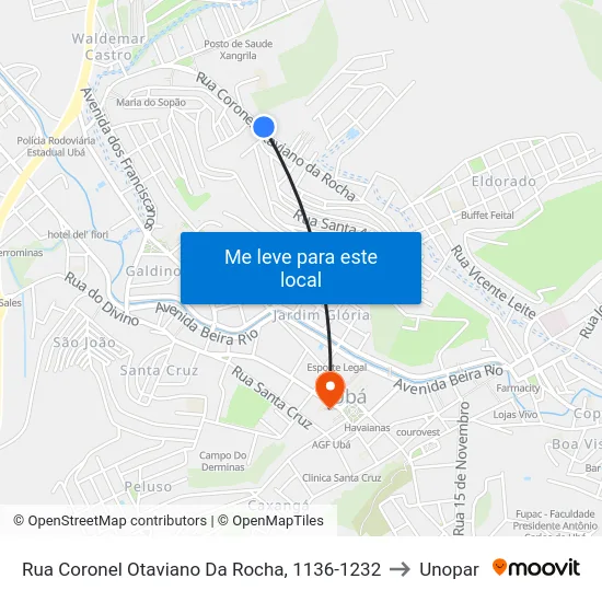 Rua Coronel Otaviano Da Rocha, 1136-1232 to Unopar map