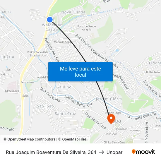 Rua Joaquim Boaventura Da Silveira, 364 to Unopar map