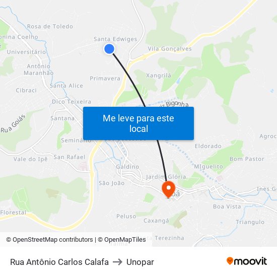 Rua Antônio Carlos Calafa to Unopar map
