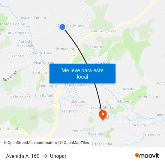 Avenida A, 160 to Unopar map