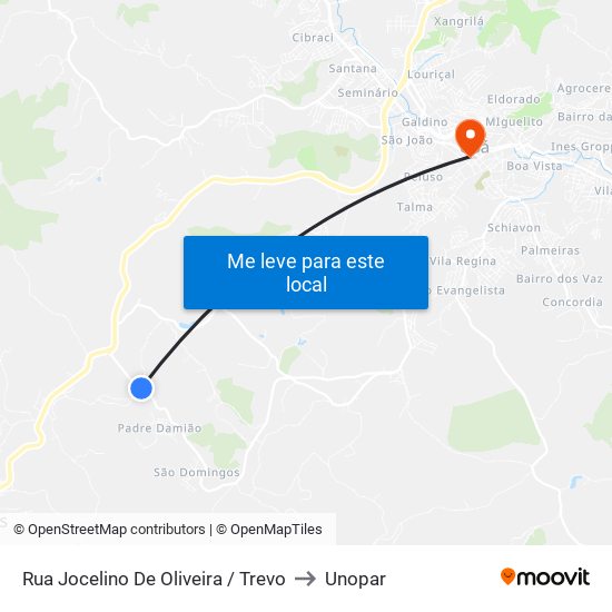 Rua Jocelino De Oliveira / Trevo to Unopar map