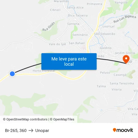 Br-265, 360 to Unopar map