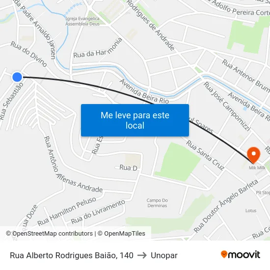 Rua Alberto Rodrigues Baião, 140 to Unopar map