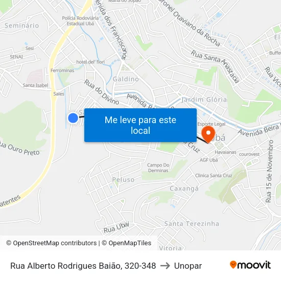 Rua Alberto Rodrigues Baião, 320-348 to Unopar map